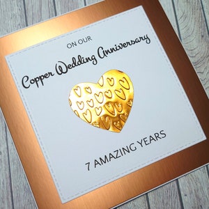Handmade Copper Anniversary Card, 7th Anniversary Card, Copper Wedding Anniversary, Gift for 7 Years Together, Celebration of Anniversary image 6