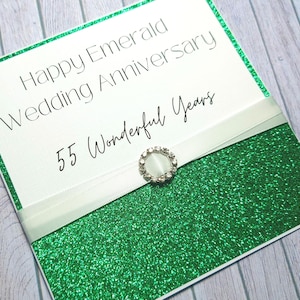 Handgemaakte gepersonaliseerde smaragdverjaardagskaart, 55e verjaardagskaart, smaragdgroene verjaardag, cadeau voor 55 jaar samen, gepersonaliseerde kaart
