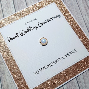 Handgemaakte pareljubileumkaart, 30e verjaardagskaart, pareljubileum, cadeau voor 30 jaar samen, viering van jubileum