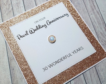 Handmade Pearl Anniversary Card, 30th Anniversary Card, Pearl Anniversary, Gift for 30 Years Together, Celebration of Anniversary