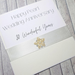 Handgemaakte gepersonaliseerde parel verjaardagskaart, 30e verjaardag kaart, parel verjaardag, cadeau voor 30 jaar samen, gepersonaliseerde kaart