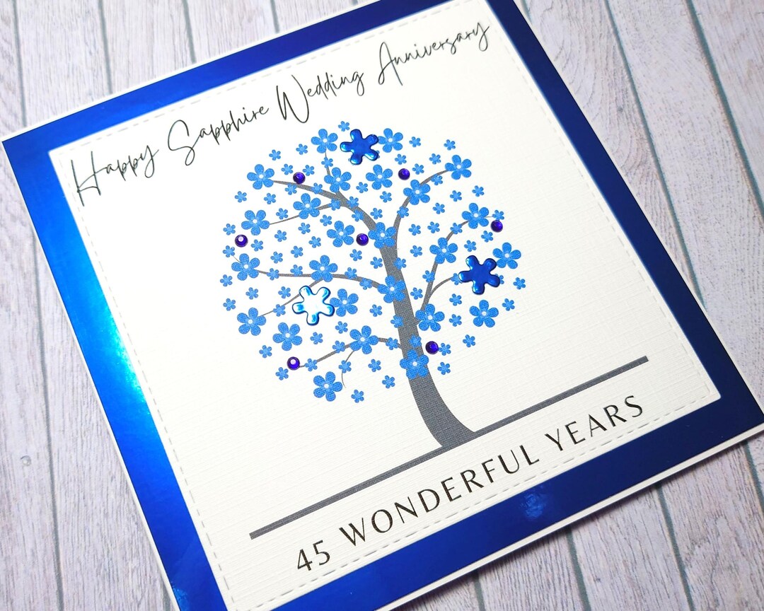 WHITE COTTON CARDS – Handgefertigte Karte Zum 45. Hochzeitstag (Saphir-Jubiläum), 16x16 Cm, Mit Strass & Glitzer