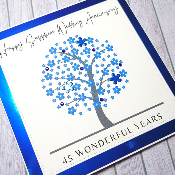 Handmade Sapphire Anniversary Card, 45th Anniversary Card, Sapphire Anniversary, Gift for 45 Years Together, Tree of Life Anniversary Card