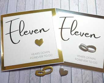 Carte du 11e anniversaire faite main, carte du onzième anniversaire, carte pour elle et lui, carte d'anniversaire de onze ans pour toujours, carte d'anniversaire simple