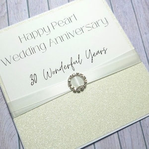 Handgemaakte gepersonaliseerde parel verjaardagskaart, 30e verjaardag kaart, parel verjaardag, cadeau voor 30 jaar samen, gepersonaliseerde kaart
