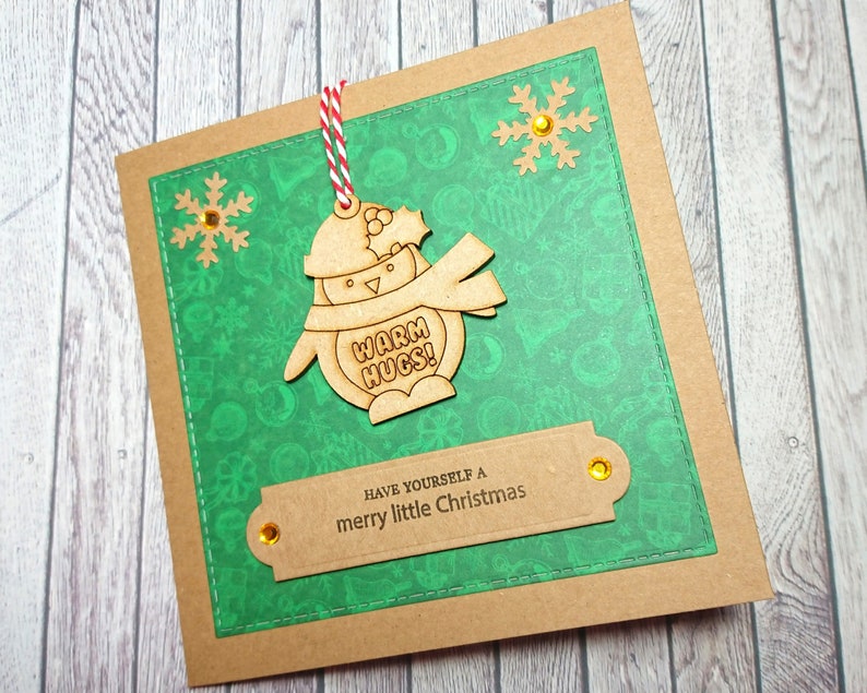 Handmade Christmas Card with Pocket Hug Christmas Card with Tree Decoration Christmas Wishes Card Good Vibes Card Christmas Pocket Hug