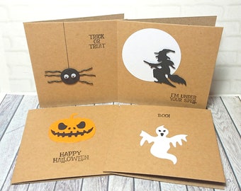 Handmade Halloween Card, Halloween Pumpkin, Halloween Ghost, Halloween Witch, Halloween Spider, Funny Halloween Card, Set of Halloween Cards