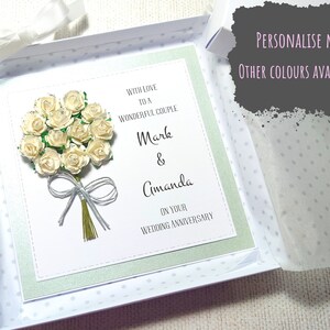 Tarjeta de aniversario personalizada en caja, hecha a mano, tarjeta de aniversario personalizada, tarjeta de aniversario de boda de papel, tarjeta de aniversario de lujo