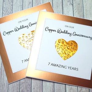 Handmade Copper Anniversary Card, 7th Anniversary Card, Copper Wedding Anniversary, Gift for 7 Years Together, Celebration of Anniversary image 2