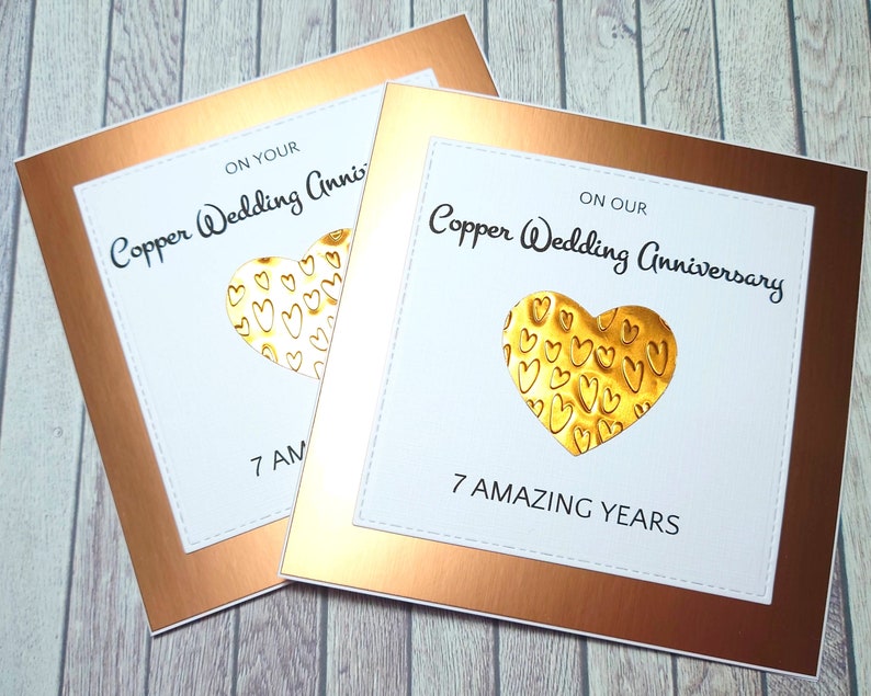 Handmade Copper Anniversary Card, 7th Anniversary Card, Copper Wedding Anniversary, Gift for 7 Years Together, Celebration of Anniversary image 2