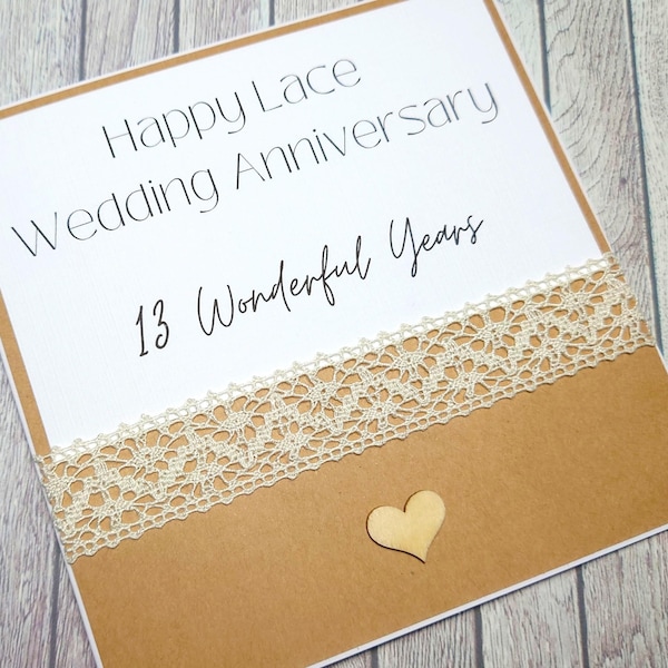 Handmade Personalised Lace Anniversary Card, 13th Anniversary Card, Lace Anniversary, Gift for 13 Years Together, Personalised Card