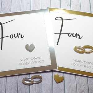 Tarjeta de 4.º aniversario hecha a mano, tarjeta de 4.º aniversario, tarjeta para ella y para él, cuatro años después, para siempre, tarjeta de aniversario sencilla