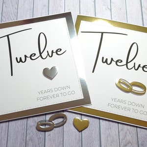 Carte de 12e anniversaire faite main, carte de douzième anniversaire, carte pour elle et lui, carte d'anniversaire de 12 ans pour toujours, carte d'anniversaire simple