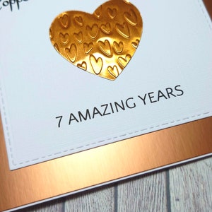 Handmade Copper Anniversary Card, 7th Anniversary Card, Copper Wedding Anniversary, Gift for 7 Years Together, Celebration of Anniversary image 5