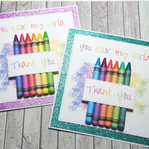 Handgemaakte bedankkaart voor leraar, kaarten voor leraar met kleurpotloden, grappige kaart voor leraar, You Color My World-kaart met kleurpotloden, kaart einde school