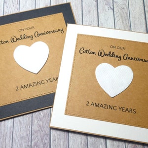 Carte d'anniversaire en coton faite main, carte du 2e anniversaire, anniversaire du coton, cadeau pour 2 ans ensemble, célébration d'anniversaire