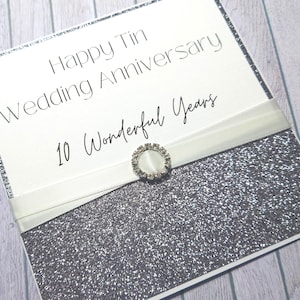 Carte d'anniversaire en étain personnalisée faite main, carte de 10e anniversaire, anniversaire de mariage en étain, cadeau pour les 10 ans ensemble, carte personnalisée
