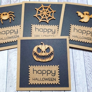 Carte d'Halloween faite main, citrouille d'Halloween, fantôme d'Halloween, toile d'Halloween, araignée d'Halloween, carte d'Halloween rigolote, jeu de cartes d'Halloween