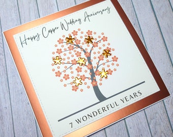 Handmade Copper Anniversary Card, 7th Anniversary Card, Copper Anniversary, Gift for 7 Years Together, Tree of Life Anniversary Card