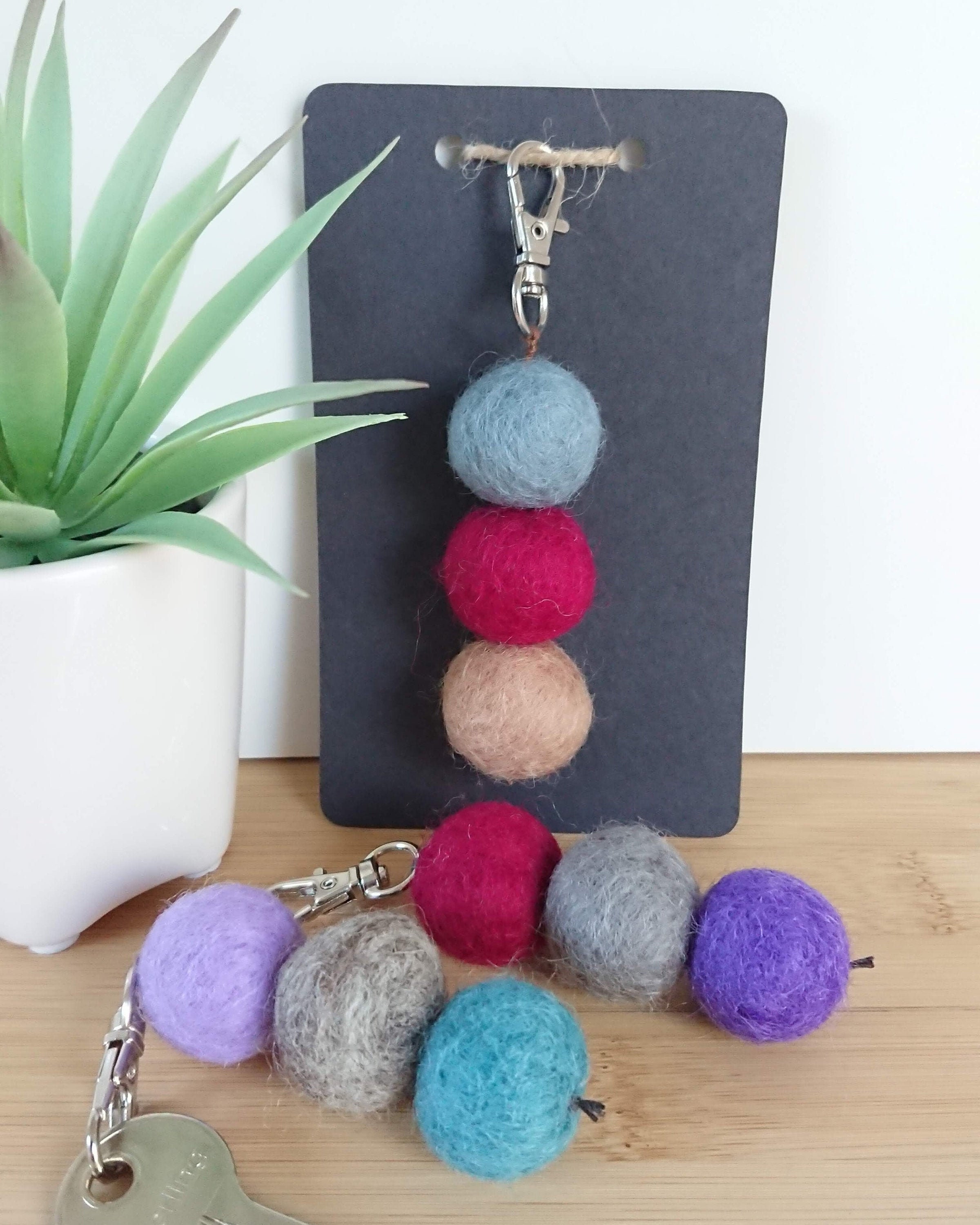Handmade pom pom Keychain Felt pom pom Keyring Felt Ball Etsy