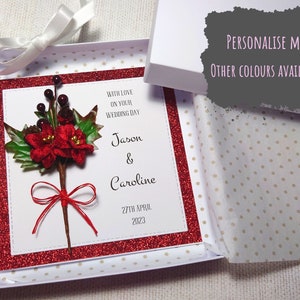 Carte de mariage de Noël personnalisée faite main dans une boîte, Carte de mariage personnalisée, Anniversaire de mariage, Carte de mariage de Noël de luxe, Carte de jeunes mariés