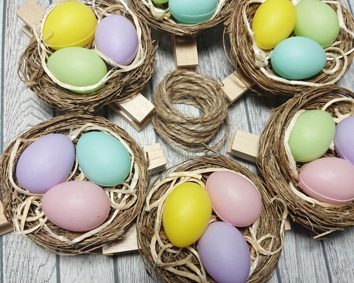 Peg Bunting With Nest and Eggs Card Hanging Kit Easter Peg Etsy