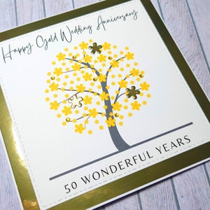 Carte d'anniversaire en or faite main, carte du 50e anniversaire, anniversaire d'or, cadeau pour les 50 ans ensemble, carte d'anniversaire d'arbre de vie
