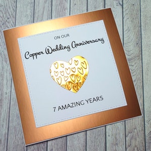 Handmade Copper Anniversary Card, 7th Anniversary Card, Copper Wedding Anniversary, Gift for 7 Years Together, Celebration of Anniversary image 8