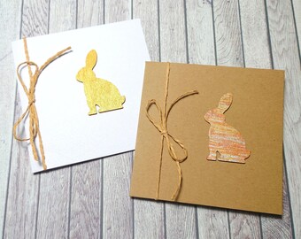 Set of 3 Handmade Easter Cards With Wooden Bunny, First Easter Card, Small Easter Card, Set of Easter Cards, Easter Greetings, Gold Bunny