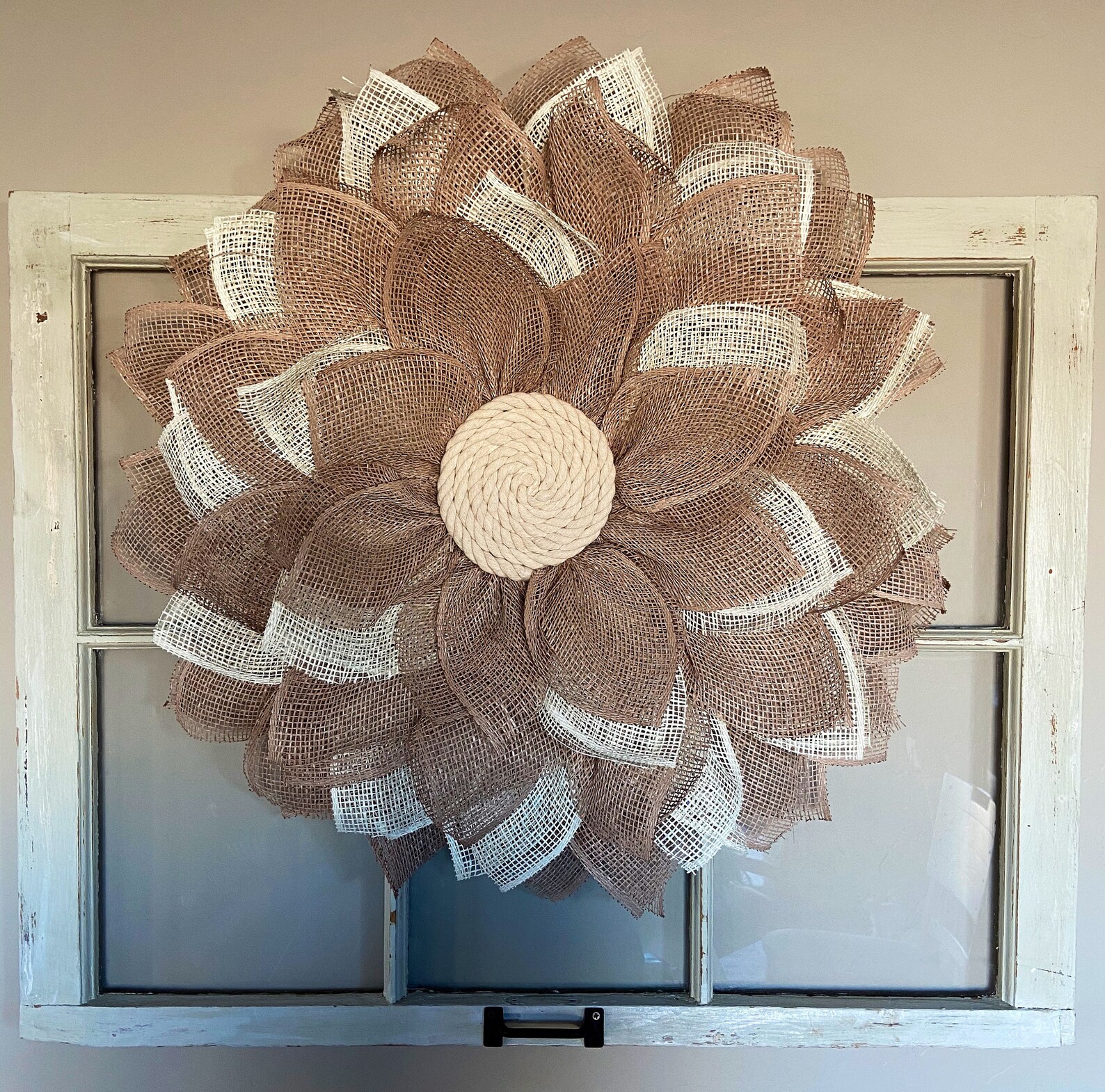 Poly burlap flower wreath Etsy