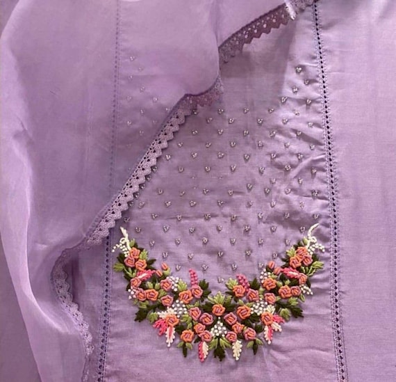 ATHARVA Hand Embroidery Salwar Kameez Purple Muslin/embroidery Neck/tabby  Silk Dupatta/custom Stitch Unstitch/gift/patiala/anarkali/ch1611c 