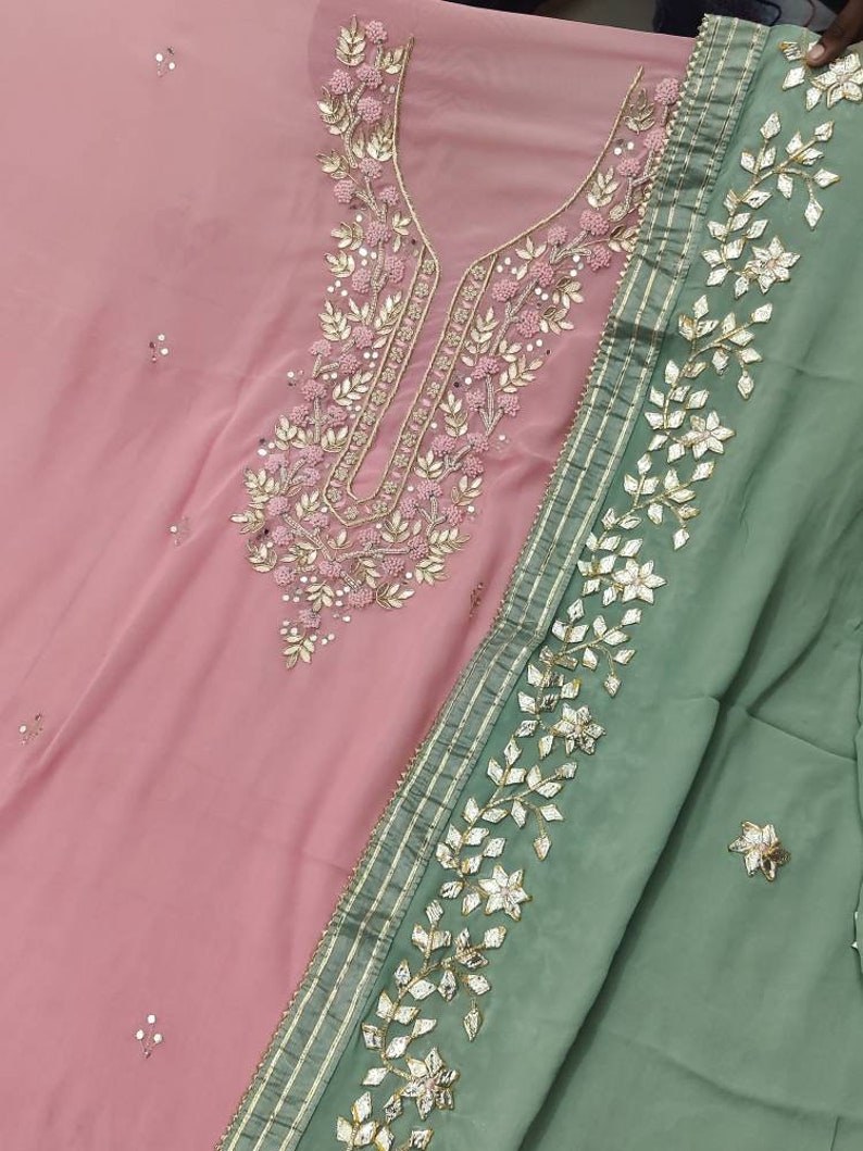 ATHARVA Hand Embroidery Salwar Kameez/pink Crepe Silk Etsy