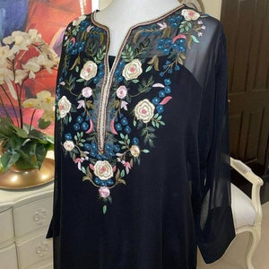 ATHARVA Hand Embroidery Designer Dress/Elegant/Georgette Shirt/Upada Bottom/Black/Thread Moti Intricate Hand Work/Custom Stitch/Gift/DS1801