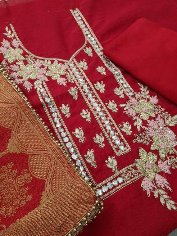 ATHARVA Hand Embroidered Salwar Kameez w/Embroidered Neck in | Etsy