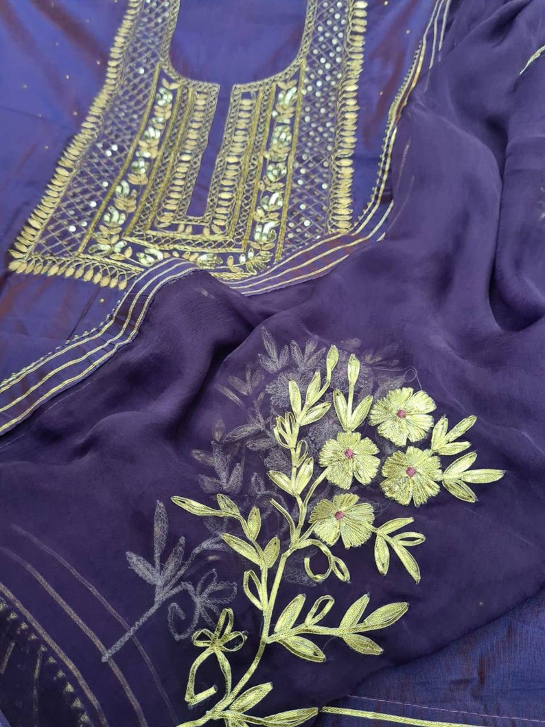 ATHARVA Hand Embroidery Salwar Kameez/purple Chanderi Etsy