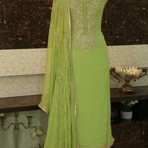 ATHARVA Hand Embroidered Salwar Kameez/Embroidered Neck & Jaal/Green/Heavy embroidery Dupatta/Gota Patti Work/Custom Stitching/CH1502B