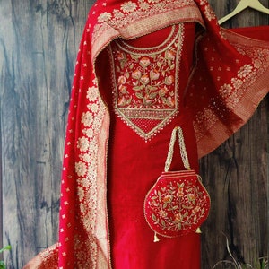 ATHARVA Hand Embroidery Salwar Kameez/Chanderi Ladies Suit/Banarsi Silk Dupatta/Stones/Custom Stitch Unstitch/Embroidery Potli/Gift/CH1696