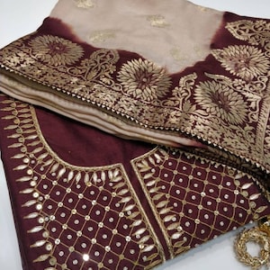 ATHARVA Hand Embroidery Indian Salwar Kameez/Maroon Chanderi Silk/Dual Shade Banarsi Silk Dupatta/Custom Stitch Unstitch/Wedding/Gift/CH1264