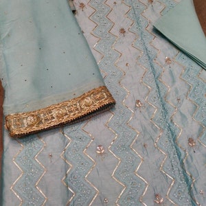 ATHARVA Hand Embroidered Salwar Kameez Blue w/Thread Jaal/ Elegant Hand Work/Gota Patti Border Dupatta/Customized Stitching/Wedding/CH1249