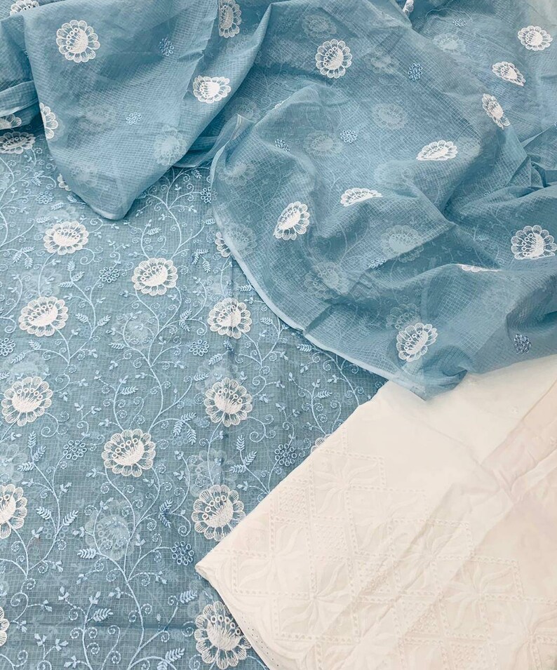 ATHARVA Embroidered Kota Doria Salwar KameezCotton Chikankari SalwarStitch unstitchCustom StitchChurridarsPlazzos PantsGreyKO452