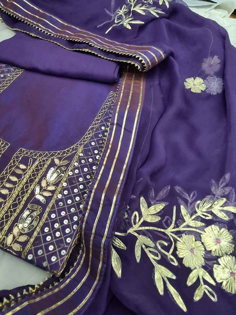 ATHARVA Hand Embroidery Salwar Kameez/purple Chanderi Etsy