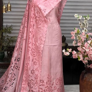 ATHARVA Hand Embroidery Salwar Kameez/Chanderi Cut-Work Shirt & Dupatta/Santoon Bottom PINK/Custom Stitch Unstitch/Plazo/Pant/CUT8020M