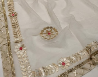 ATHARVA Dupatta de boda india bordada a mano en beige/borde de Gota Patti/dupatta de chinnon de gasa suave con borlas/Duppata/Stolls/Wrap/DUP6
