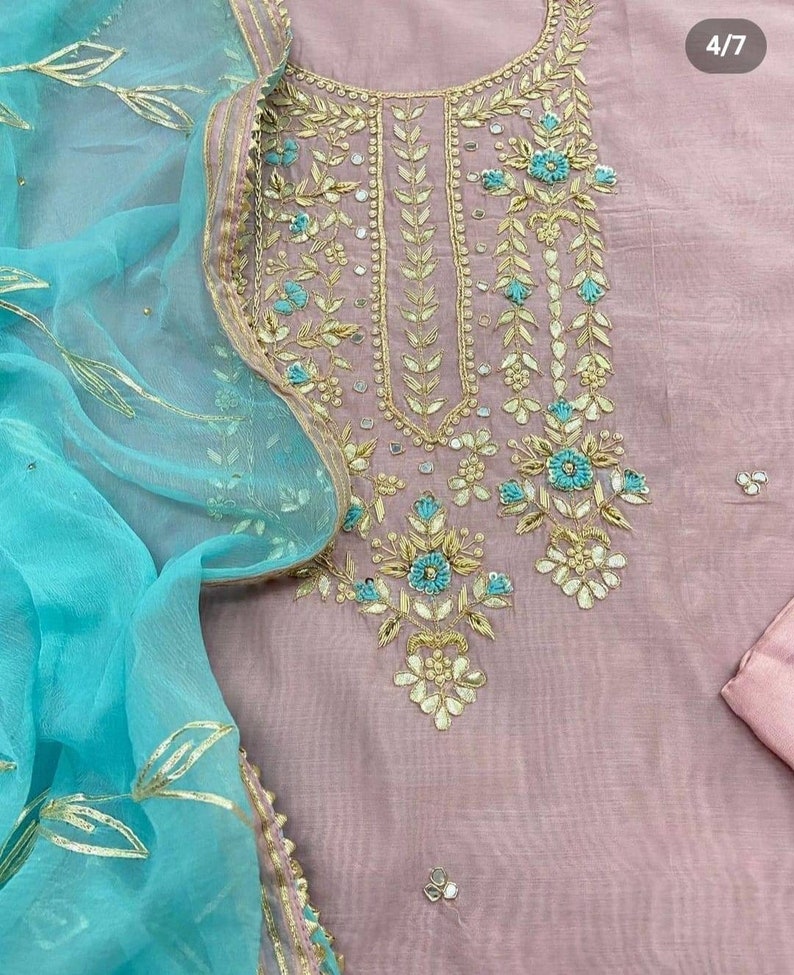 ATHARVA Hand Embroidery Salwar Kameez/pink Chanderi Silk Etsy