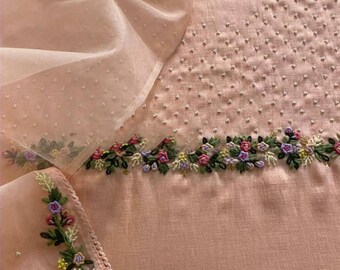 ATHARVA 3D Embroidery Salwar Kameez/neck/georgette/peach