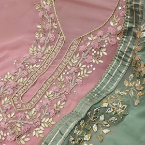 ATHARVA Hand Embroidery Salwar Kameez/Pink Crepe Silk Shirt/Green Gota Patti Chiffon Dupatta/Custom Stitch Unstitch/Anarkali/Gift/CH2102