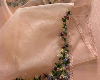 ATHARVA 3D Embroidery Salwar Kameez/neck/georgette/peach/georgette