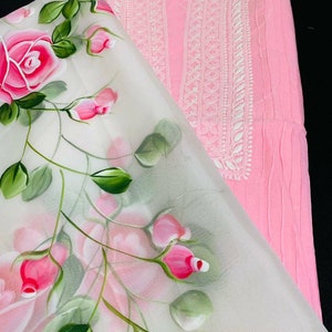ATHARVA Pintura a mano Salwar Kameez/Bordado Chanderi Camisa/Pintura a mano Dupatta Blanco/Algodón Santoon Salwar/Puntada personalizada Unstitch/Regalo/HP702