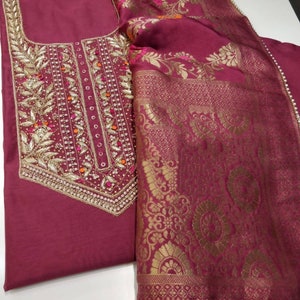 ATHARVA Hand Embroidery Salwar Kameez/Chanderi Silk Wine/Banarsi Meenakari Dupatta/Gota Patti/Custom Stitch Unstitch/Patiala/Anarkali/CH2119