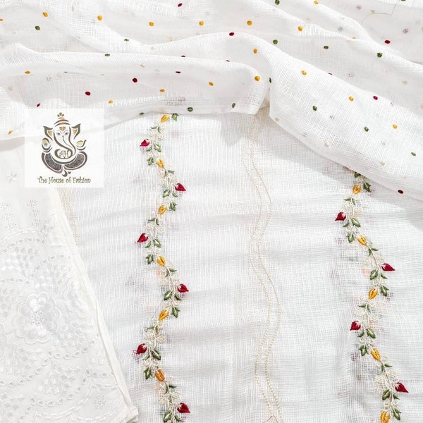 Atharva Embroidered/Kota Salwar Kameez /Embroidered Kota Dupatta White/kota Embroidered White Shirt/Cotton Chikankari Bottom White - KO314